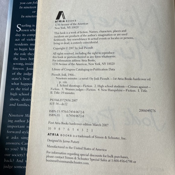 NINETEEN MINUTES, Jodi Picoult, A Novel 1st Edition 1st Printing NEW Hardcover - Picture 8 of 10